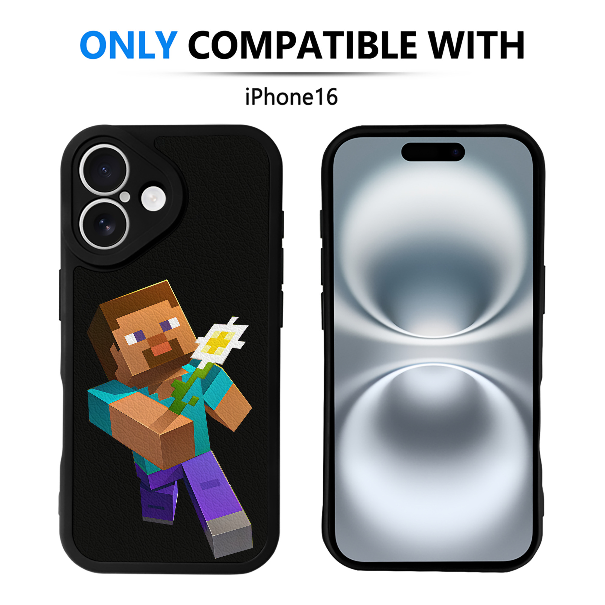（画像用） マインクラフト ブロックの世界 Minecraft MC Block world 【iPhone 16シリーズ対応】シリコンスマホケース（レザー調） 材質：シリコン